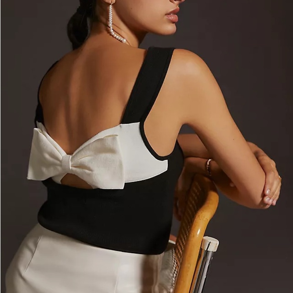 Anthropologie Maeve Black Tank with Bow Accent - NWT